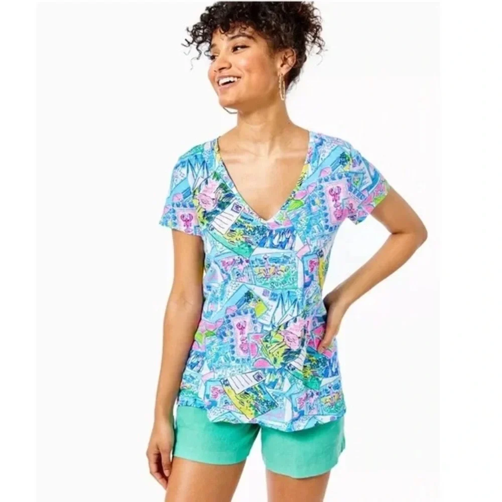 Lilly Pulitzer Colorful Floral Print T-Shirt Medium - Picture 1 of 6